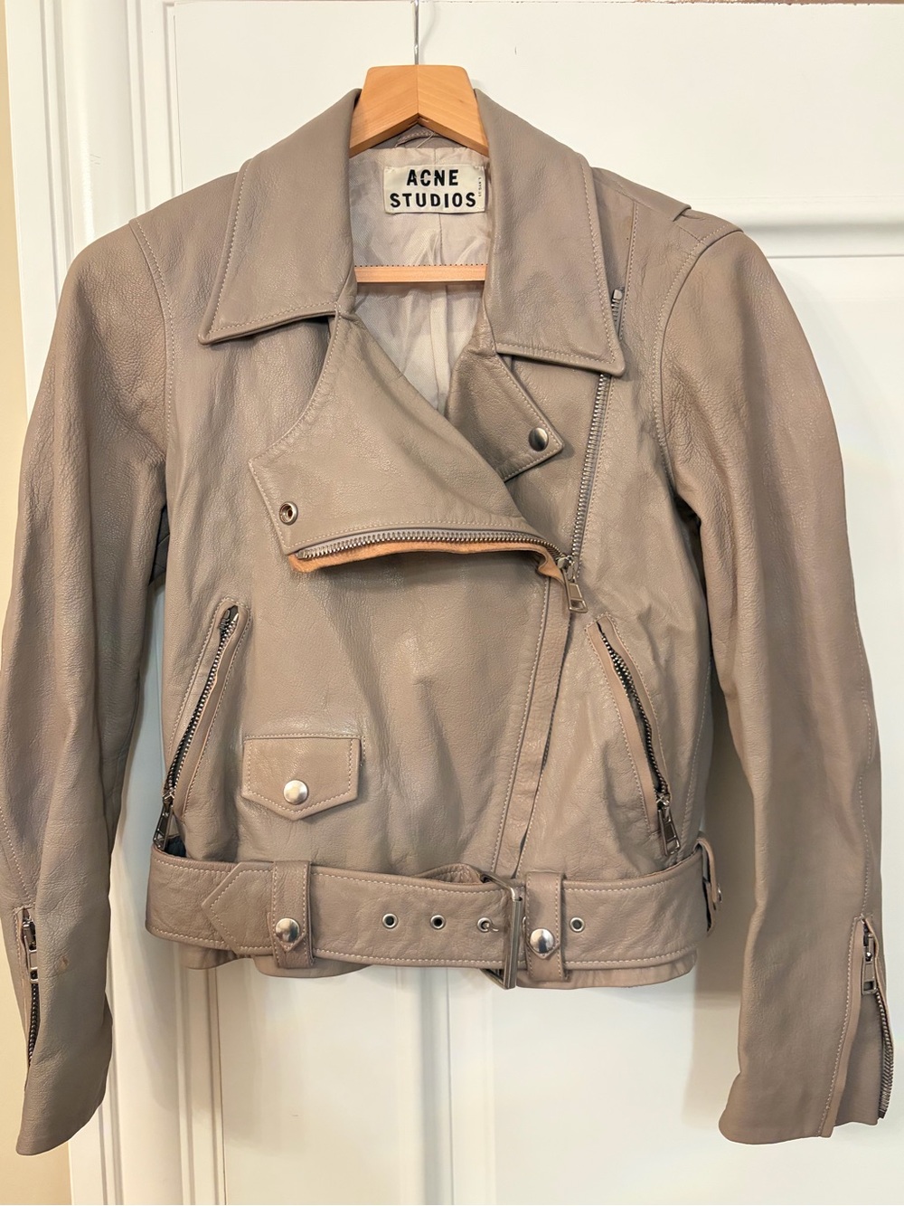Acne Taupe Leather Biker Jacket